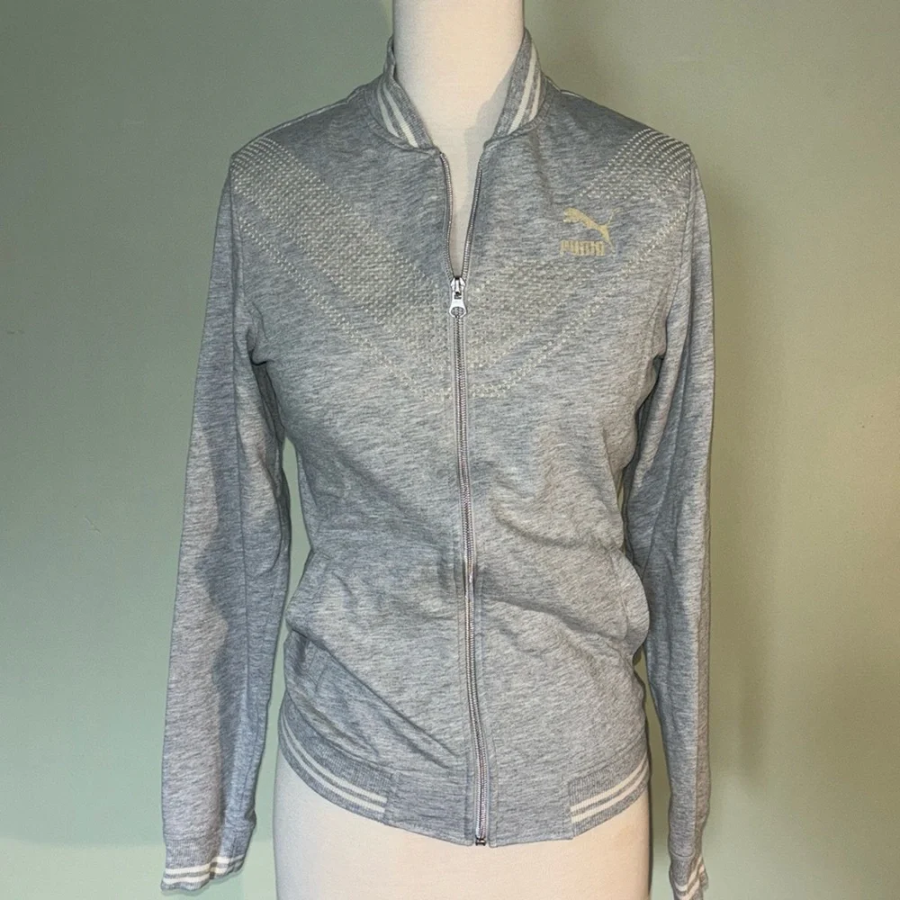PUMA gray and white zip up in women’s small - Picture 2 of 10